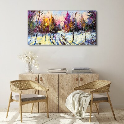 Winter landscape in sunset colors Canvas Wall art