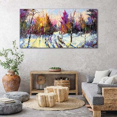 Winter landscape in sunset colors Canvas Wall art