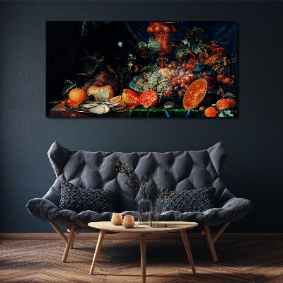 Still life of fruits and oysters Canvas Wall art