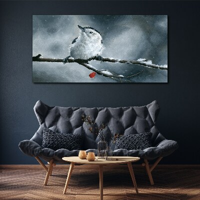 Winter bird on a branch Canvas Wall art