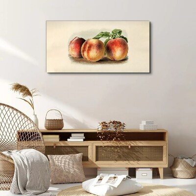 Three peaches on a white background Canvas Wall art