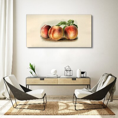 Three peaches on a white background Canvas Wall art