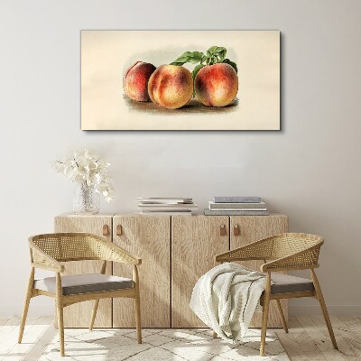 Three peaches on a white background Canvas Wall art