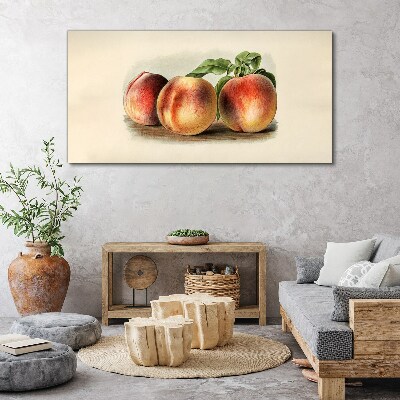 Three peaches on a white background Canvas Wall art