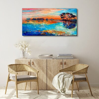 Sunset over the lake Canvas Wall art