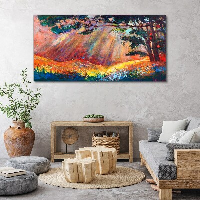 Golden rays in the summer landscape Canvas Wall art