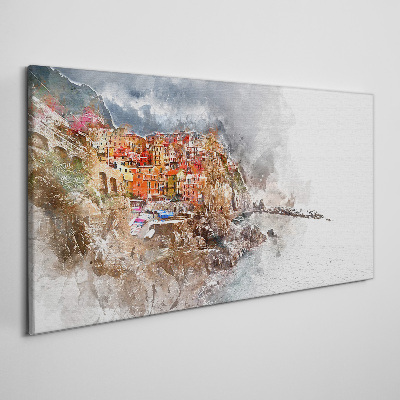 A colorful town by the sea Canvas Wall art