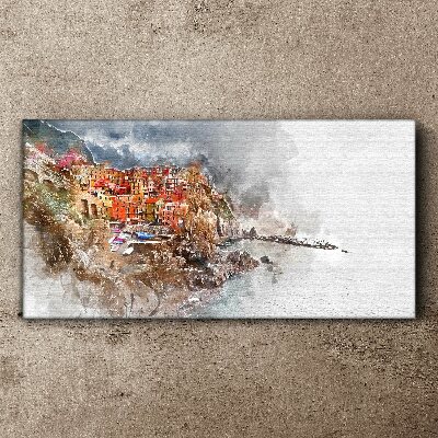 A colorful town by the sea Canvas Wall art