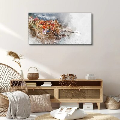 A colorful town by the sea Canvas Wall art