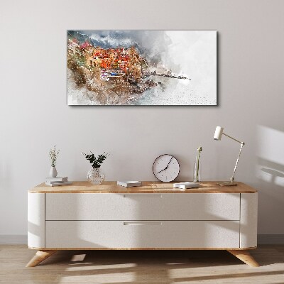 A colorful town by the sea Canvas Wall art