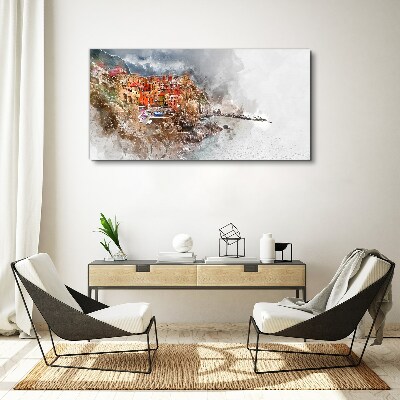 A colorful town by the sea Canvas Wall art