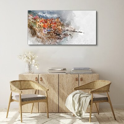 A colorful town by the sea Canvas Wall art