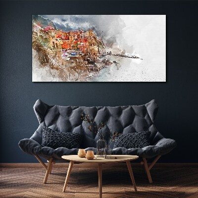 A colorful town by the sea Canvas Wall art