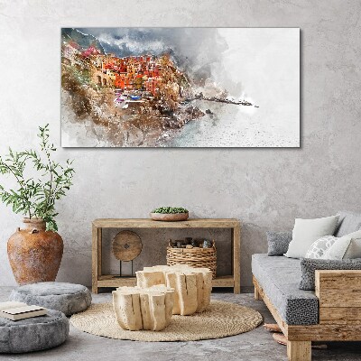 A colorful town by the sea Canvas Wall art