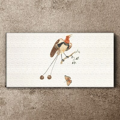 A bird on a branch with fruit Canvas Wall art