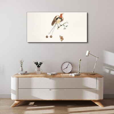 A bird on a branch with fruit Canvas Wall art