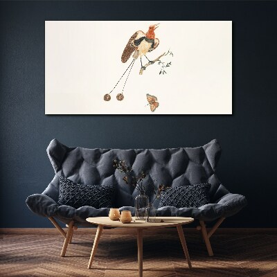 A bird on a branch with fruit Canvas Wall art