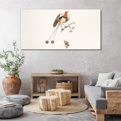 A bird on a branch with fruit Canvas Wall art