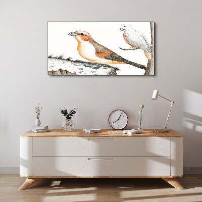 Bird duet on a branch Canvas Wall art