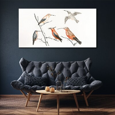 Colorful birds on a branch Canvas Wall art
