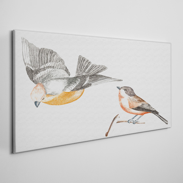 Birds in flight and on a branch Canvas Wall art