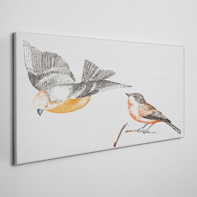 Birds in flight and on a branch Canvas Wall art