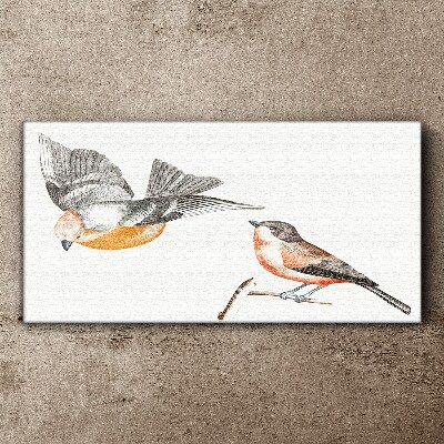 Birds in flight and on a branch Canvas Wall art
