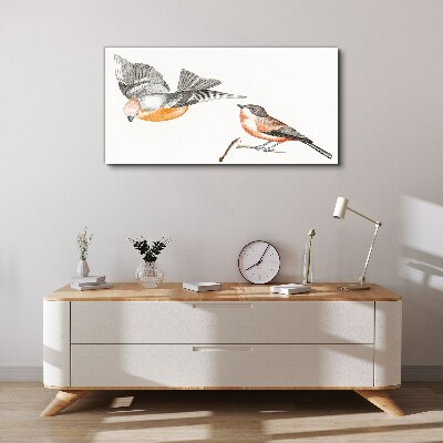 Birds in flight and on a branch Canvas Wall art