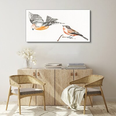 Birds in flight and on a branch Canvas Wall art