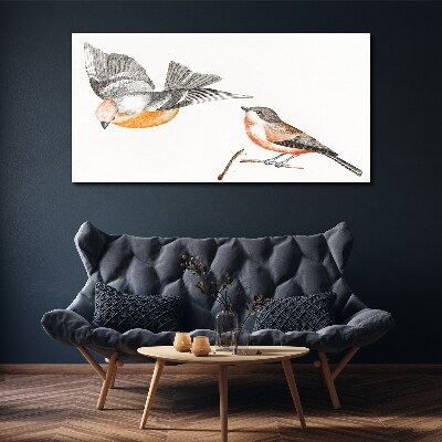 Birds in flight and on a branch Canvas Wall art