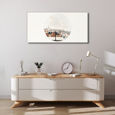 City view with a circular frame Canvas Wall art