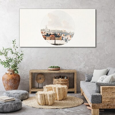 City view with a circular frame Canvas Wall art