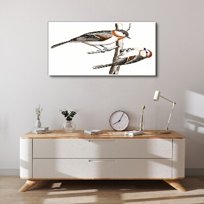 Nightingales on a branch Canvas Wall art