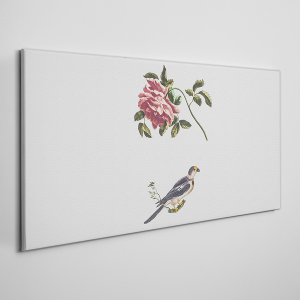 Rose and bird on a white background Canvas Wall art