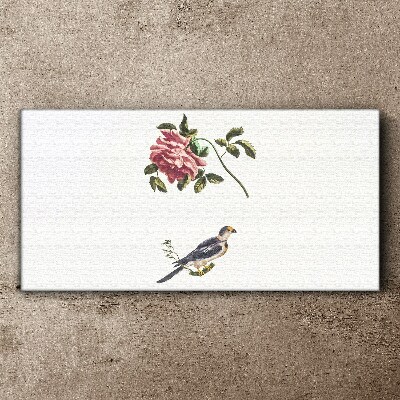 Rose and bird on a white background Canvas Wall art