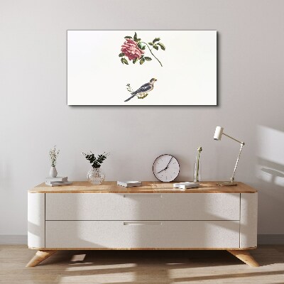Rose and bird on a white background Canvas Wall art