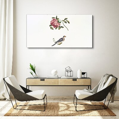 Rose and bird on a white background Canvas Wall art