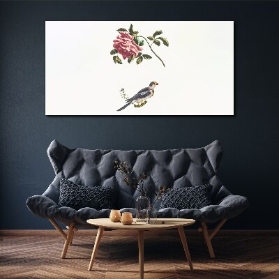 Rose and bird on a white background Canvas Wall art