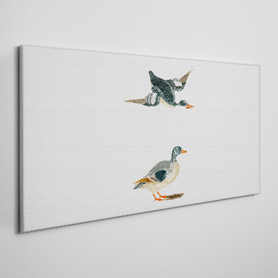 Waterbirds in flight and on the ground Canvas Wall art