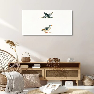 Waterbirds in flight and on the ground Canvas Wall art