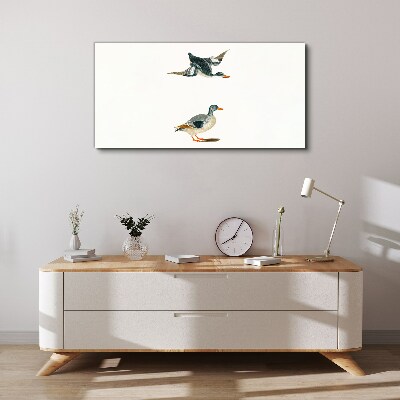 Waterbirds in flight and on the ground Canvas Wall art