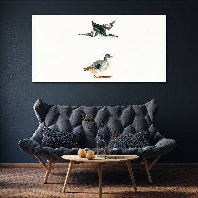 Waterbirds in flight and on the ground Canvas Wall art