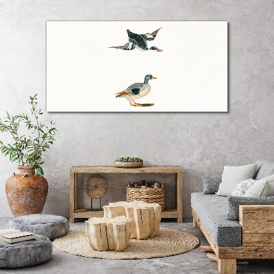 Waterbirds in flight and on the ground Canvas Wall art