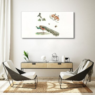Peacock among flowers and insects Canvas Wall art