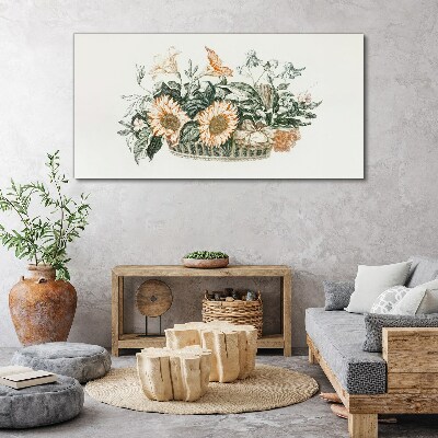 Flower bouquet in a basket Canvas Wall art