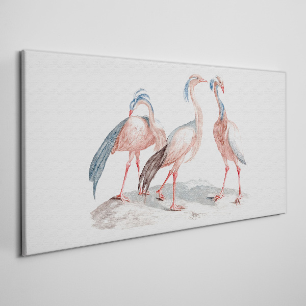 Three pink flamingos on a white background Canvas Wall art