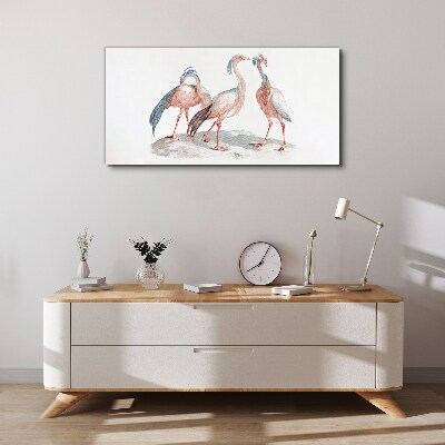 Three pink flamingos on a white background Canvas Wall art