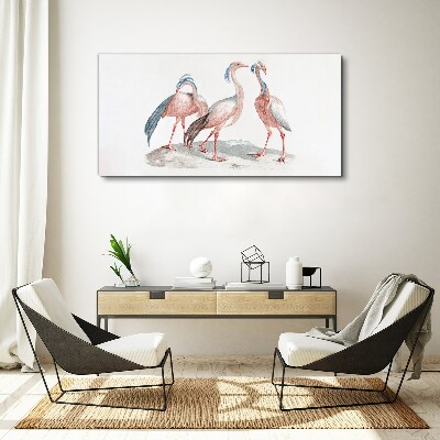 Three pink flamingos on a white background Canvas Wall art