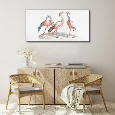 Three pink flamingos on a white background Canvas Wall art