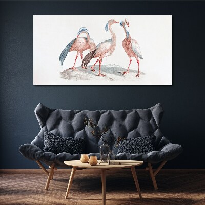 Three pink flamingos on a white background Canvas Wall art
